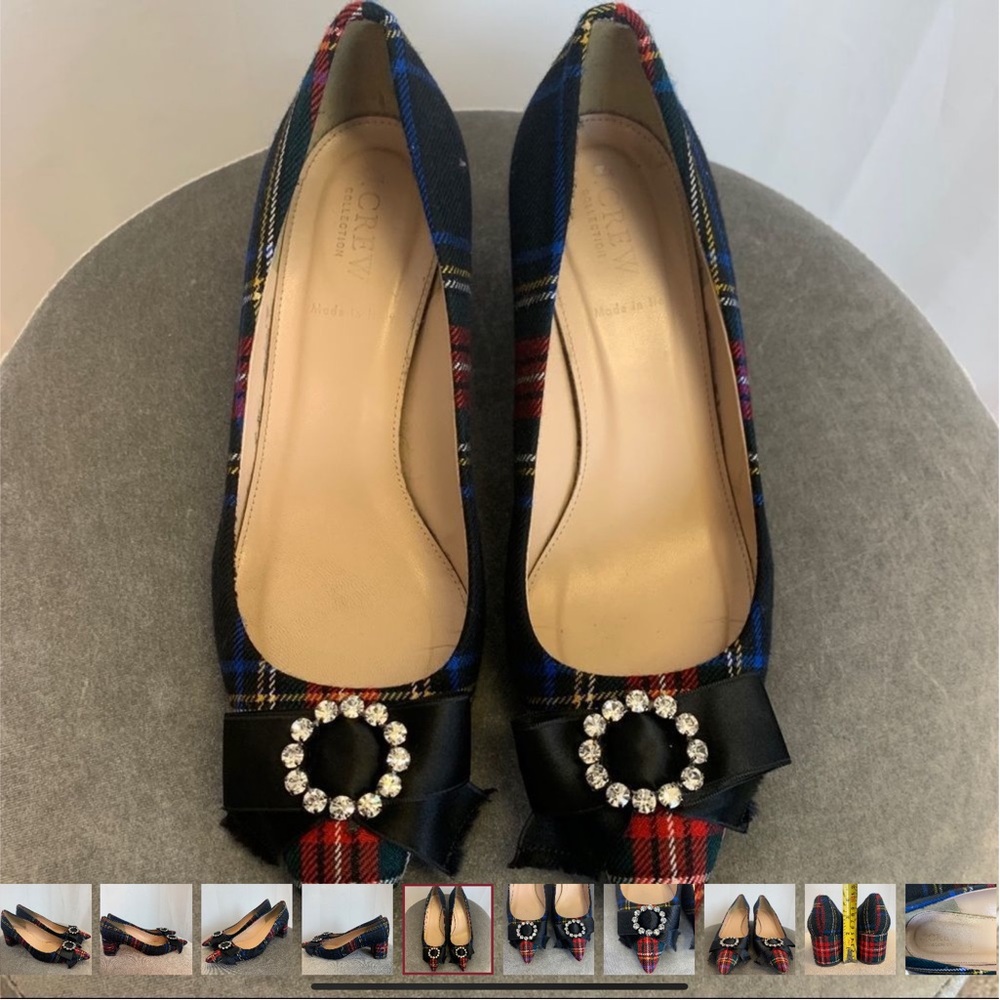 J.CREW Collection Avery Embellished plaid check Scottish heels in Tartan Sz 7.5